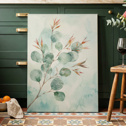 Sageleaf Serenade, green, blue, pink nature wall art displayed in a styled interior, gallery view 7