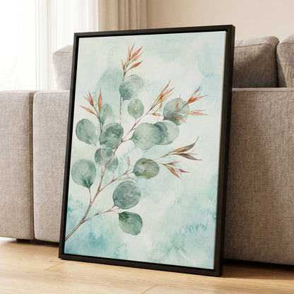 Sageleaf Serenade, green, blue, pink nature wall art displayed in a styled interior, gallery view 8