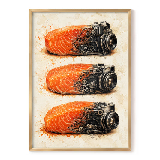 Salmon Shutter Trio, orange, black, beige abstract wall art, front artwork view