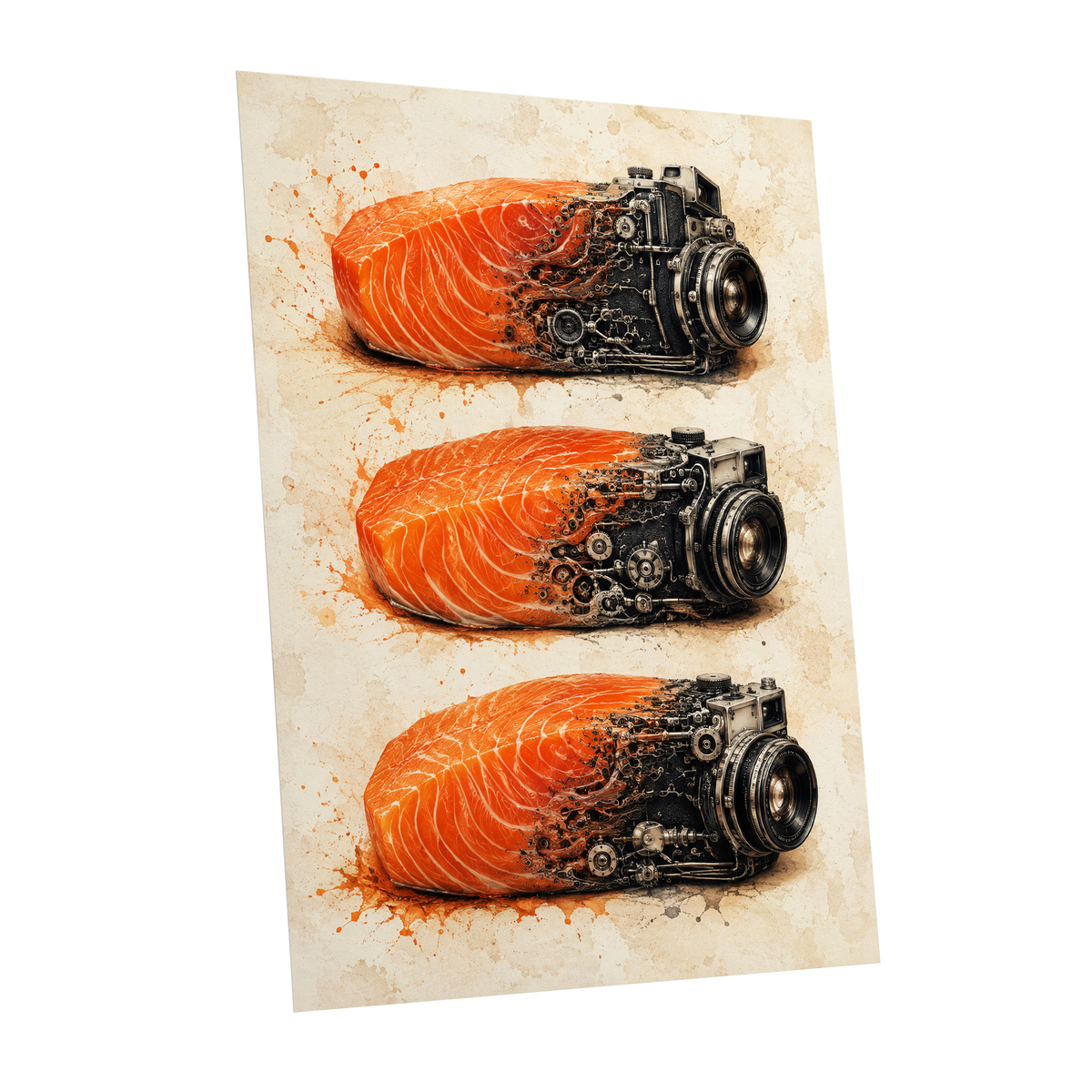 Salmon Shutter Trio, orange, black, beige abstract wall art shown as a unframed poster wall art print
