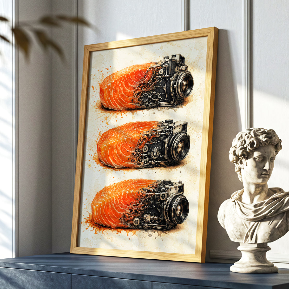 Salmon Shutter Trio, orange, black, beige abstract wall art displayed in a styled interior, gallery view 2