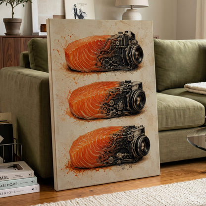 Salmon Shutter Trio, orange, black, beige abstract wall art displayed in a styled interior, gallery view 3