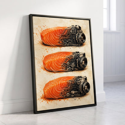 Salmon Shutter Trio, orange, black, beige abstract wall art displayed in a styled interior, gallery view 4