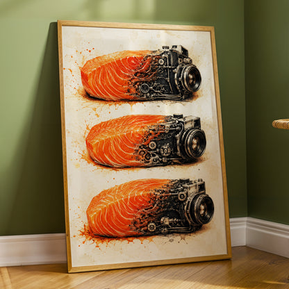 Salmon Shutter Trio, orange, black, beige abstract wall art displayed in a styled interior, gallery view 6