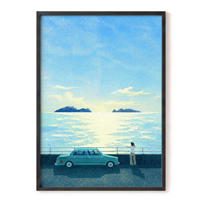 Saltwater Interlude, blue, green, yellow nature wall art, front artwork view