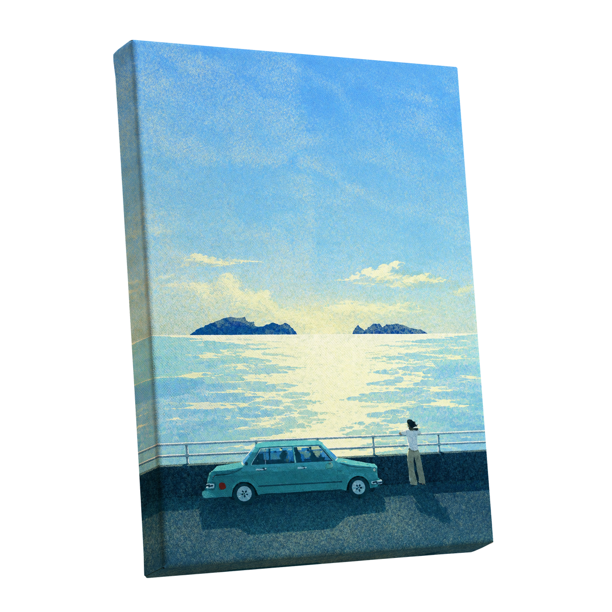 Saltwater Interlude, blue, green, yellow nature wall art shown as a stretched canvas wall art