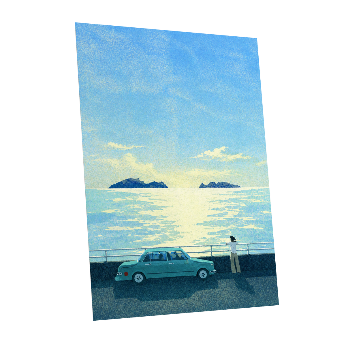 Saltwater Interlude, blue, green, yellow nature wall art shown as a unframed poster wall art print
