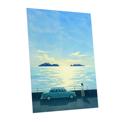 Saltwater Interlude, blue, green, yellow nature wall art shown as a unframed poster wall art print