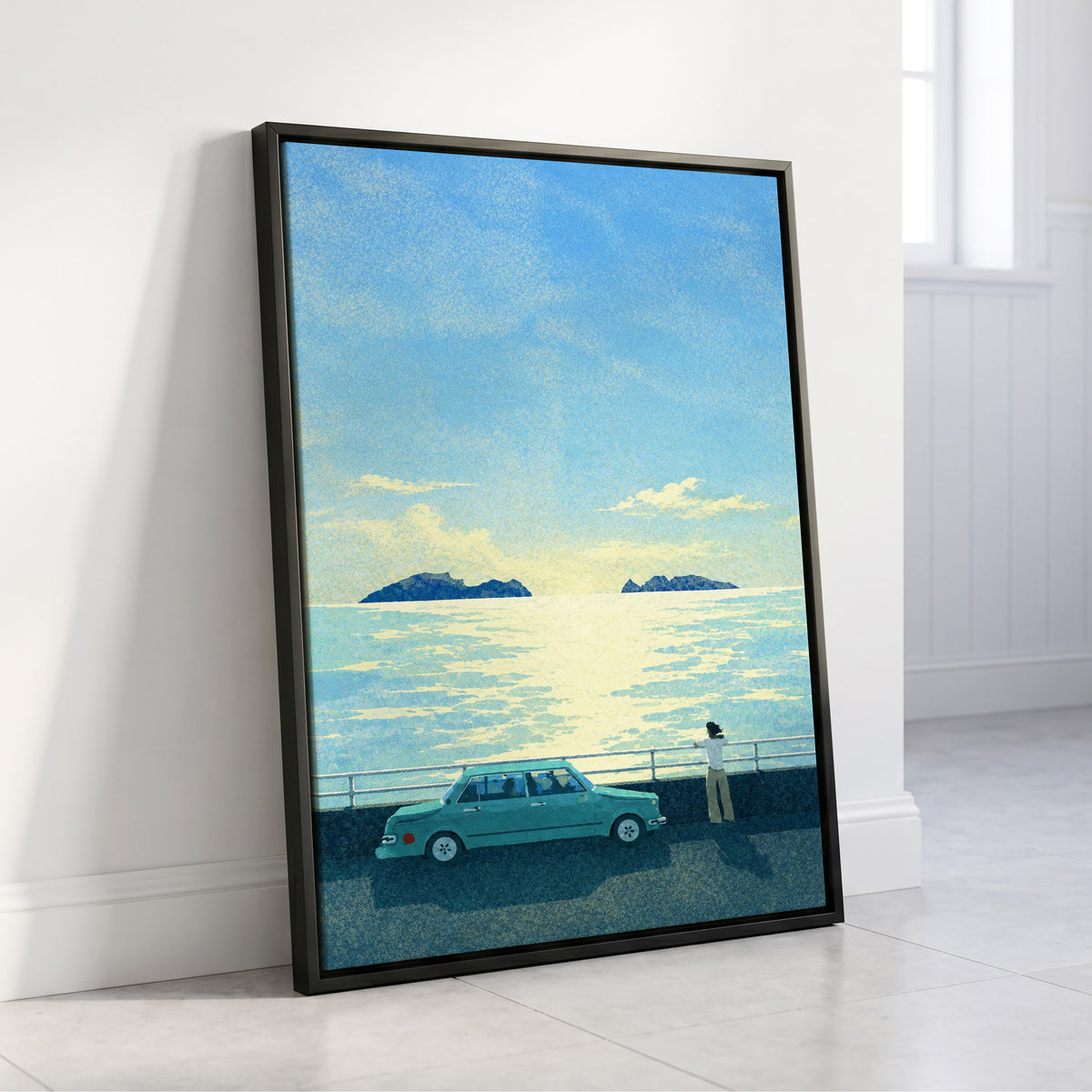 Saltwater Interlude, blue, green, yellow nature wall art displayed in a styled interior, gallery view 4