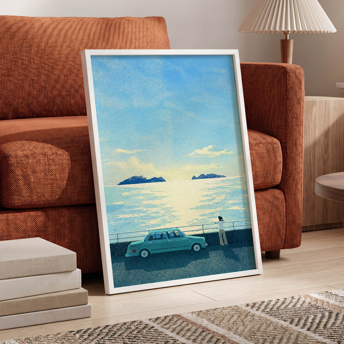 Saltwater Interlude, blue, green, yellow nature wall art displayed in a styled interior, gallery view 6