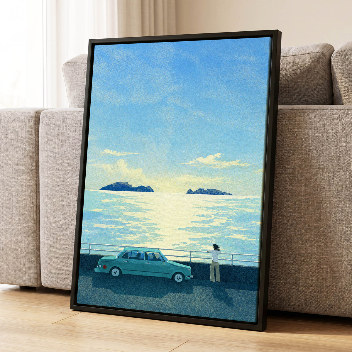 Saltwater Interlude, blue, green, yellow nature wall art displayed in a styled interior, gallery view 8