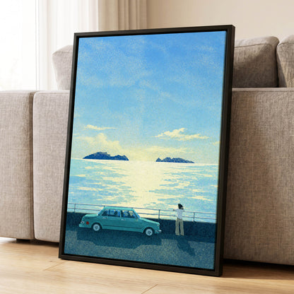 Saltwater Interlude, blue, green, yellow nature wall art displayed in a styled interior, gallery view 8
