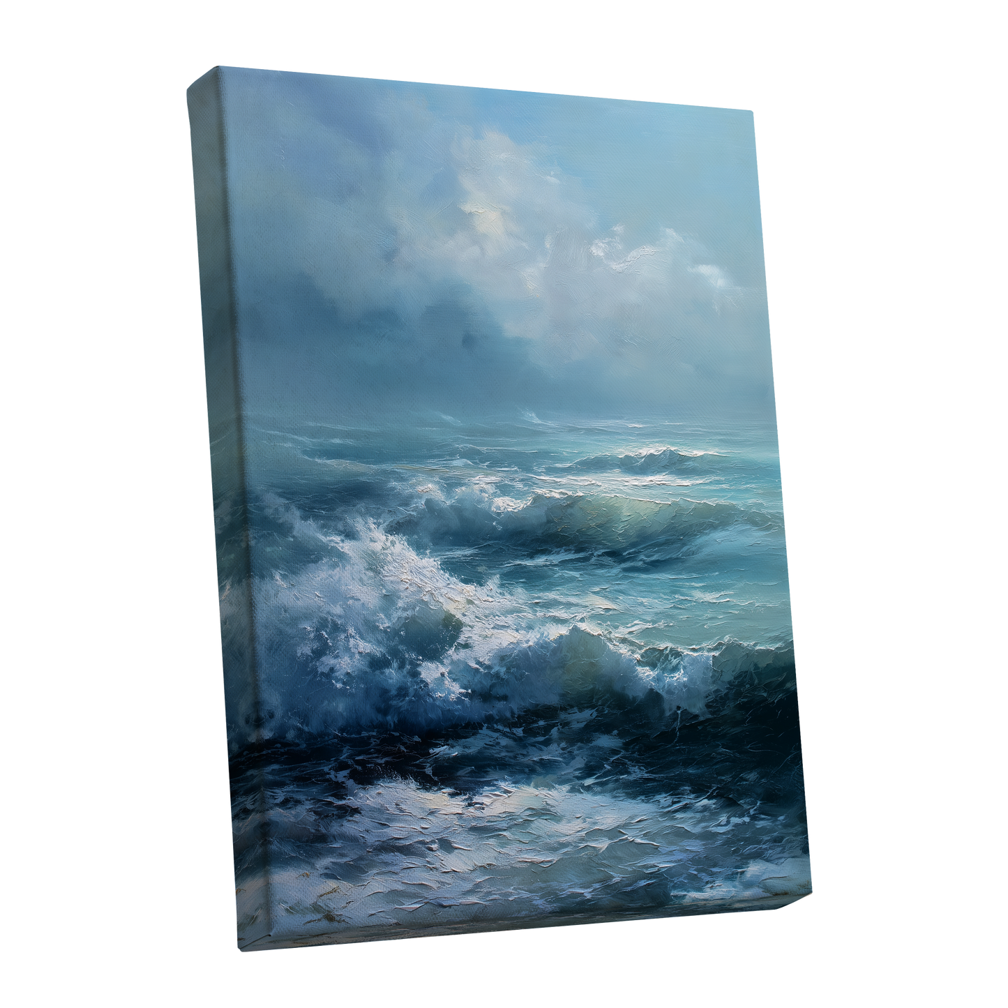 Saltwind Surge, blue, white, gray nature wall art shown as a stretched canvas wall art