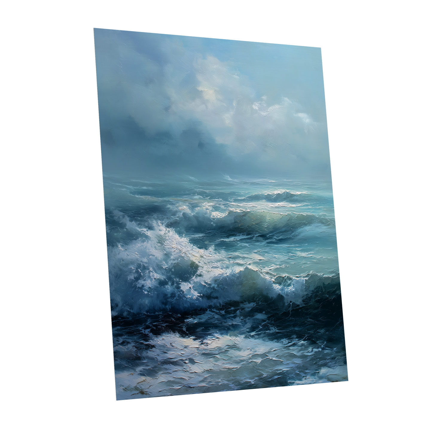 Saltwind Surge, blue, white, gray nature wall art shown as a unframed poster wall art print