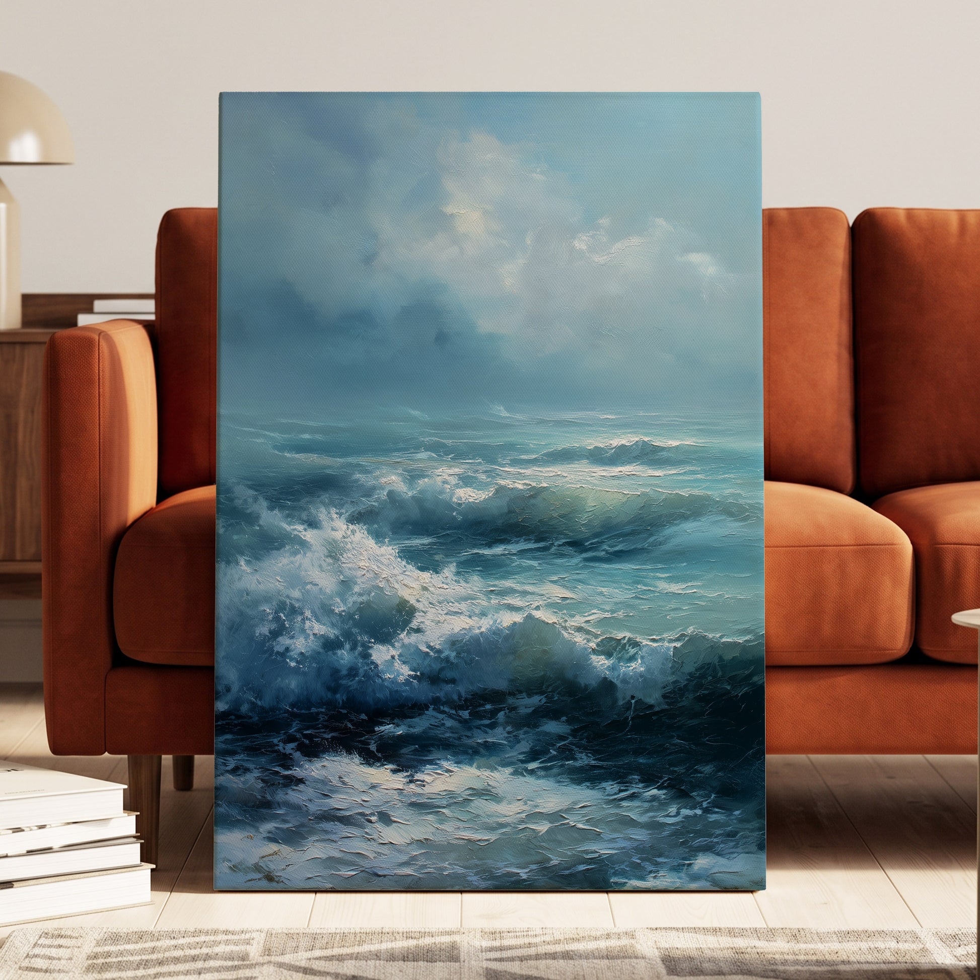 Saltwind Surge, blue, white, gray nature wall art displayed in a styled interior, gallery view 3