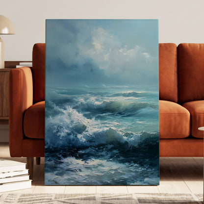 Saltwind Surge, blue, white, gray nature wall art displayed in a styled interior, gallery view 3