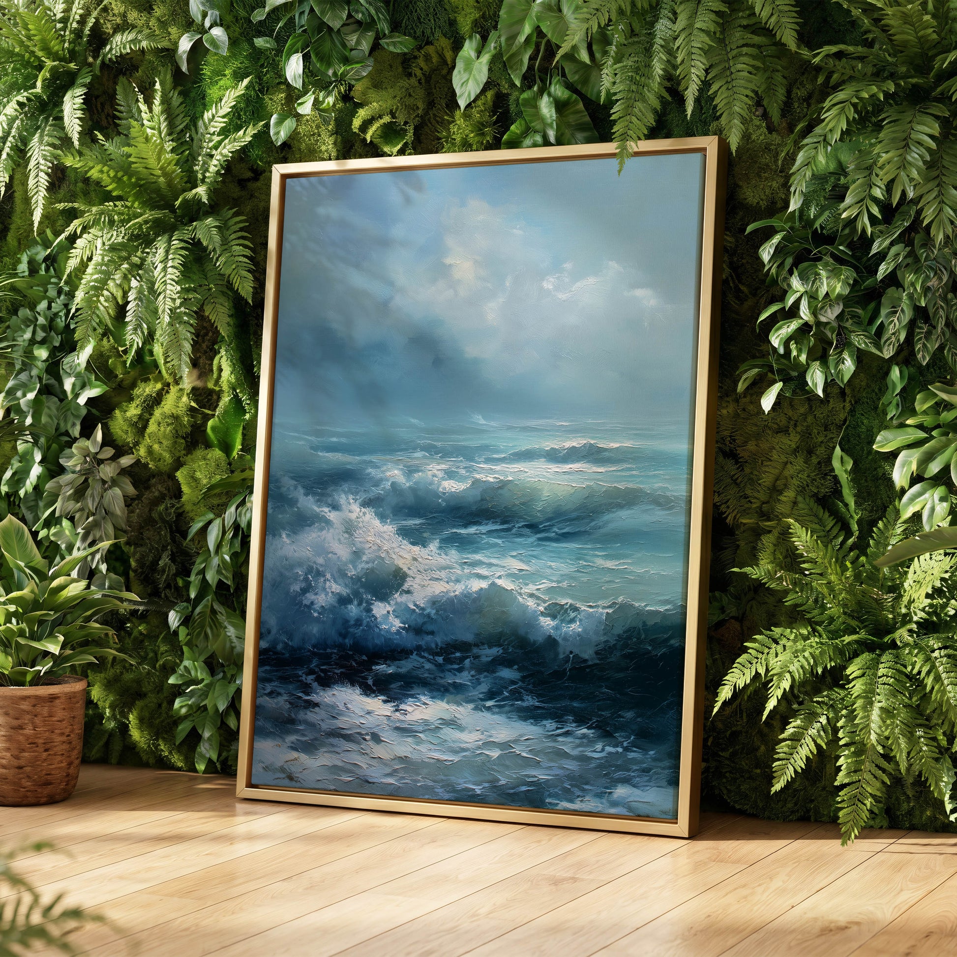 Saltwind Surge, blue, white, gray nature wall art displayed in a styled interior, gallery view 4