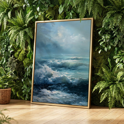 Saltwind Surge, blue, white, gray nature wall art displayed in a styled interior, gallery view 4