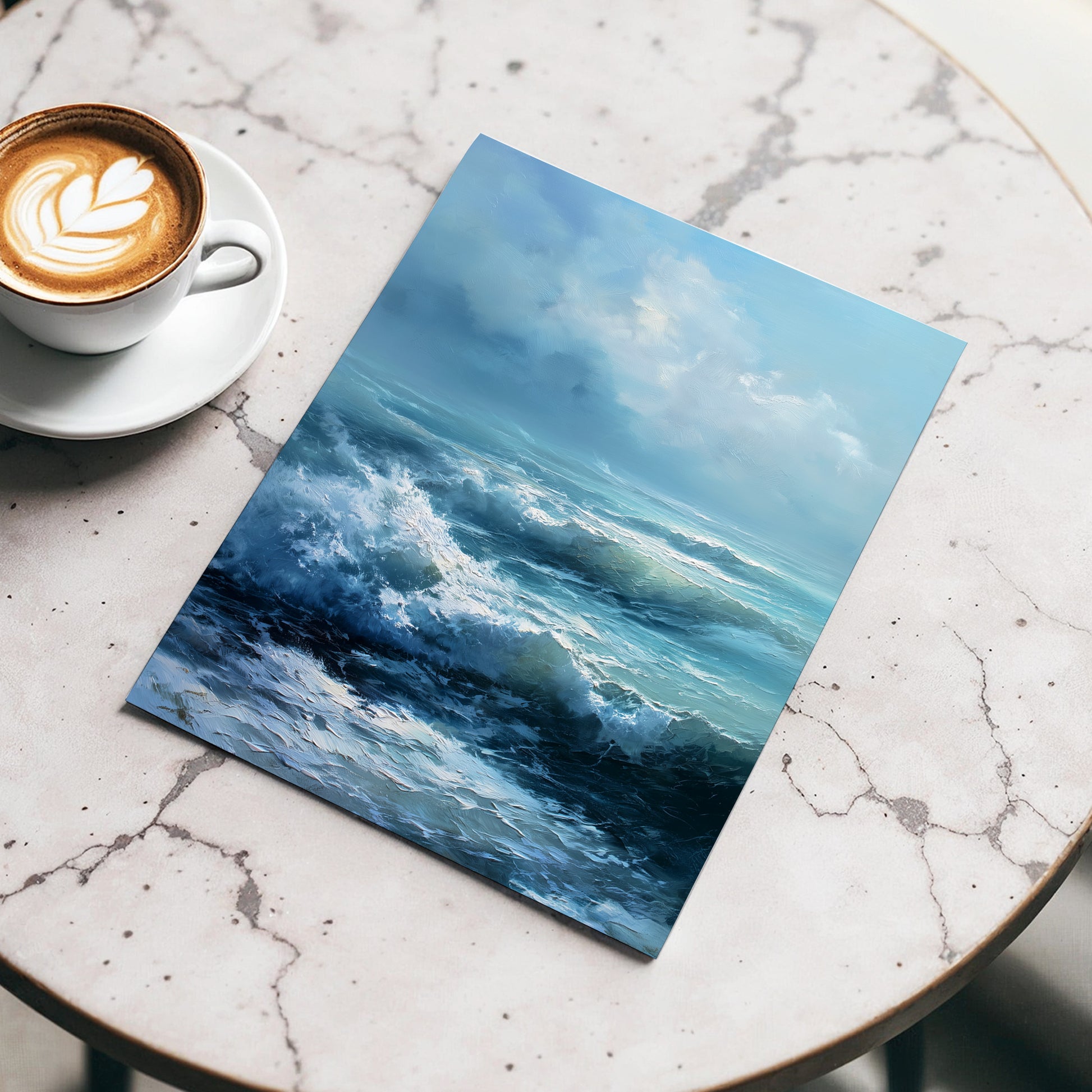 Saltwind Surge, blue, white, gray nature wall art displayed in a styled interior, gallery view 5