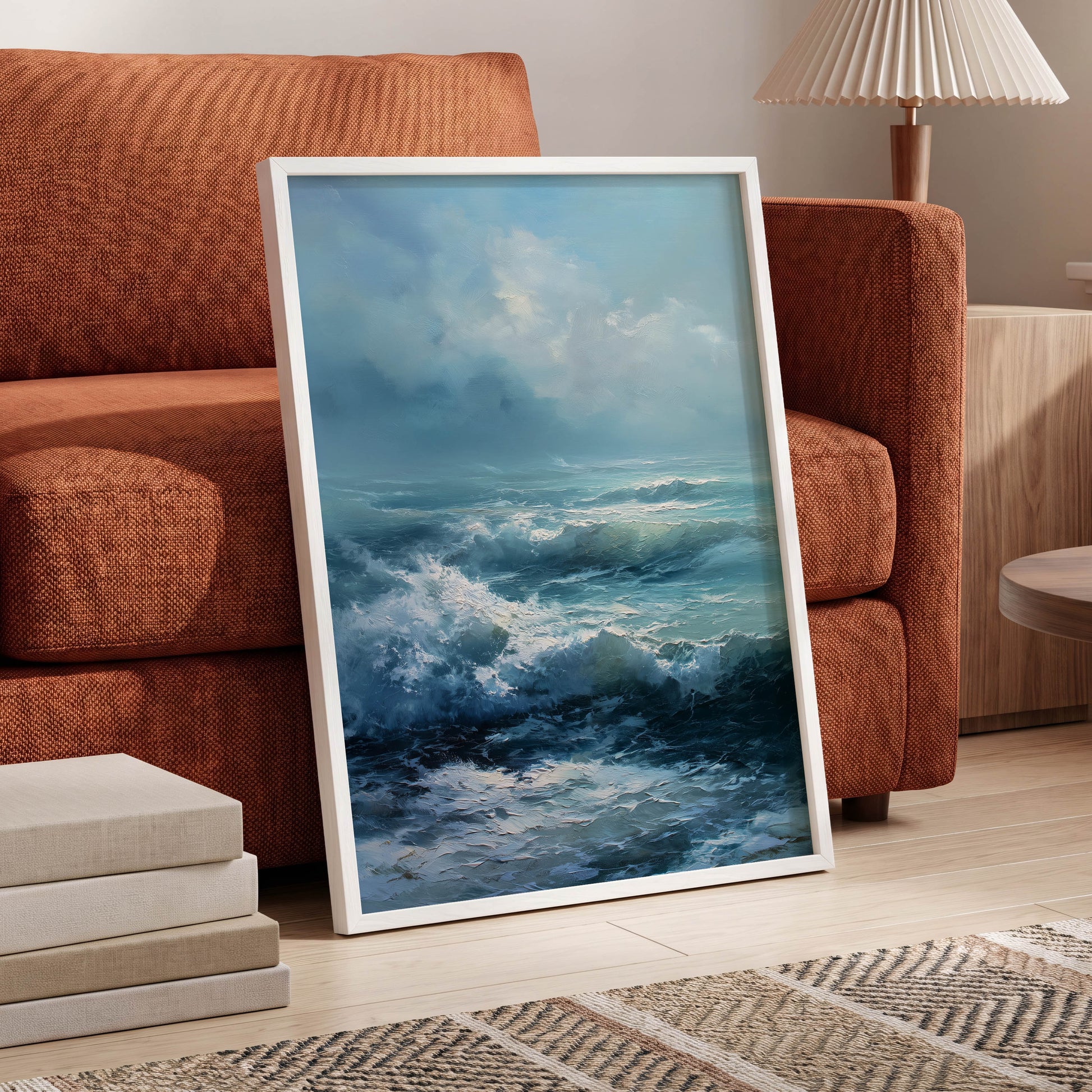 Saltwind Surge, blue, white, gray nature wall art displayed in a styled interior, gallery view 6