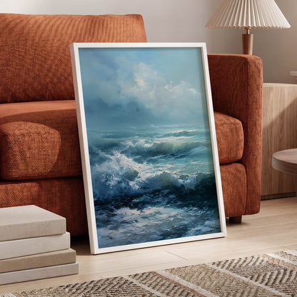 Saltwind Surge, blue, white, gray nature wall art displayed in a styled interior, gallery view 6