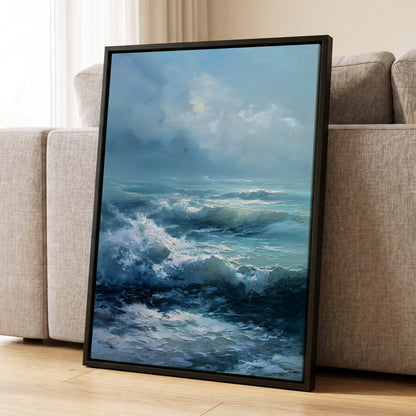 Saltwind Surge, blue, white, gray nature wall art displayed in a styled interior, gallery view 8