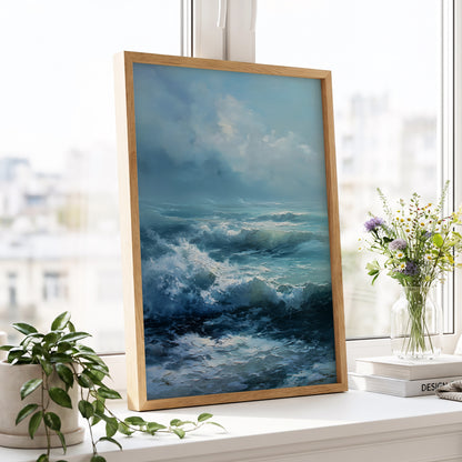 Saltwind Surge, blue, white, gray nature wall art displayed in a styled interior, gallery view 9