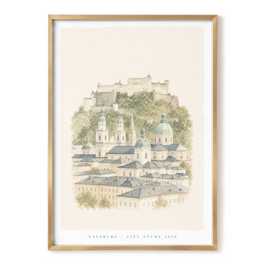 Salzburg in Soft Focus, green, beige, gray minimalist wall art, front artwork view