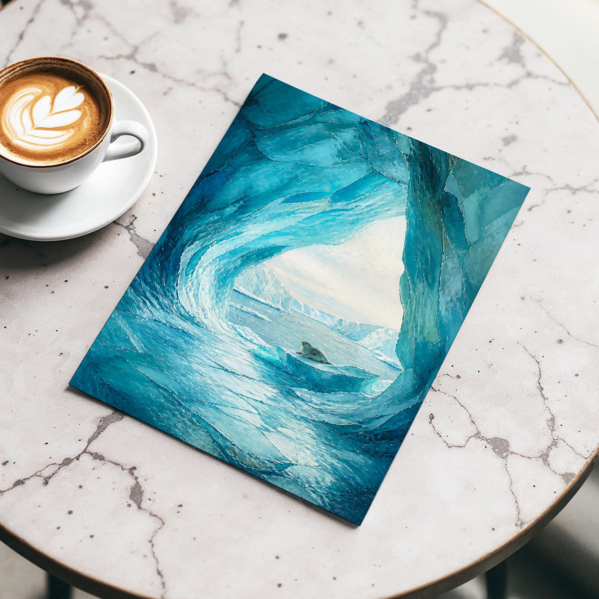 Sanctuary of Ice, blue, white, gray nature wall art displayed in a styled interior, gallery view 4