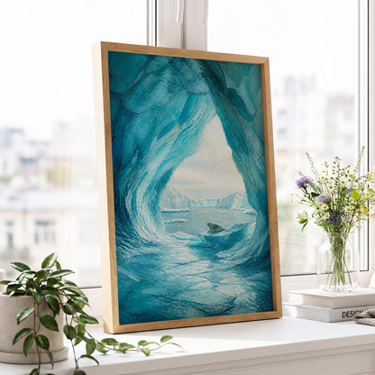 Sanctuary of Ice, blue, white, gray nature wall art displayed in a styled interior, gallery view 5