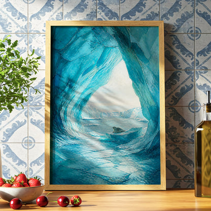 Sanctuary of Ice, blue, white, gray nature wall art displayed in a styled interior, gallery view 6