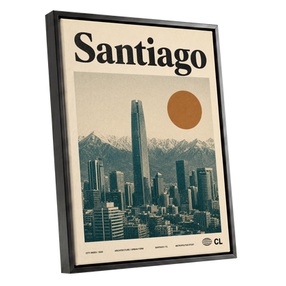 Santiago Sunline, beige, green, black minimalist wall art shown as a black framed canvas wall art
