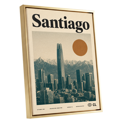 Santiago Sunline, beige, green, black minimalist wall art shown as a gold framed canvas wall art