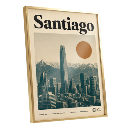 Santiago Sunline, beige, green, black minimalist wall art shown as a gold framed poster wall art print