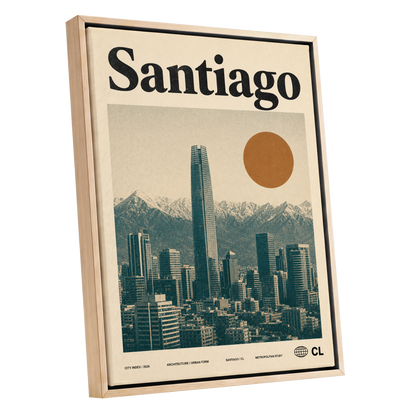 Santiago Sunline, beige, green, black minimalist wall art shown as a oak framed canvas wall art