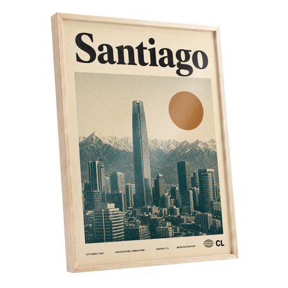 Santiago Sunline, beige, green, black minimalist wall art shown as a oak framed poster wall art print