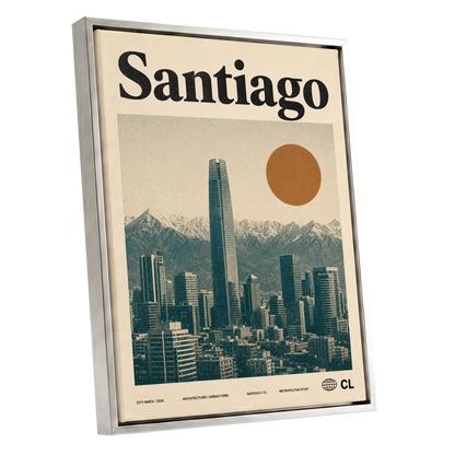Santiago Sunline, beige, green, black minimalist wall art shown as a silver framed canvas wall art