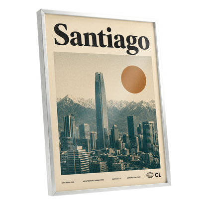 Santiago Sunline, beige, green, black minimalist wall art shown as a silver framed poster wall art print