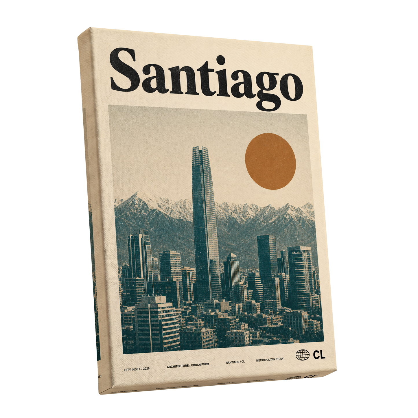 Santiago Sunline, beige, green, black minimalist wall art shown as a stretched canvas wall art