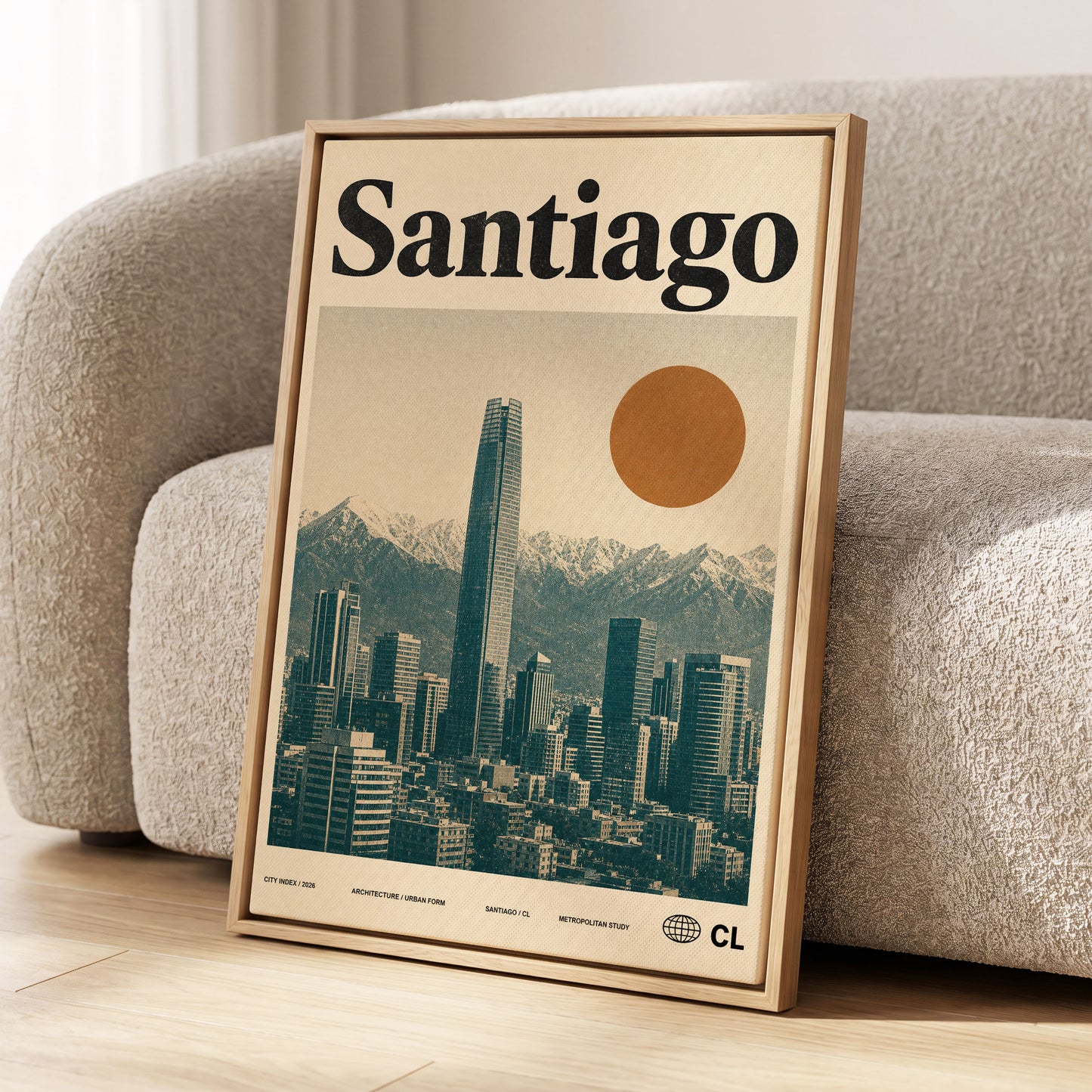Santiago Sunline, beige, green, black minimalist wall art displayed in a styled interior, gallery view 1