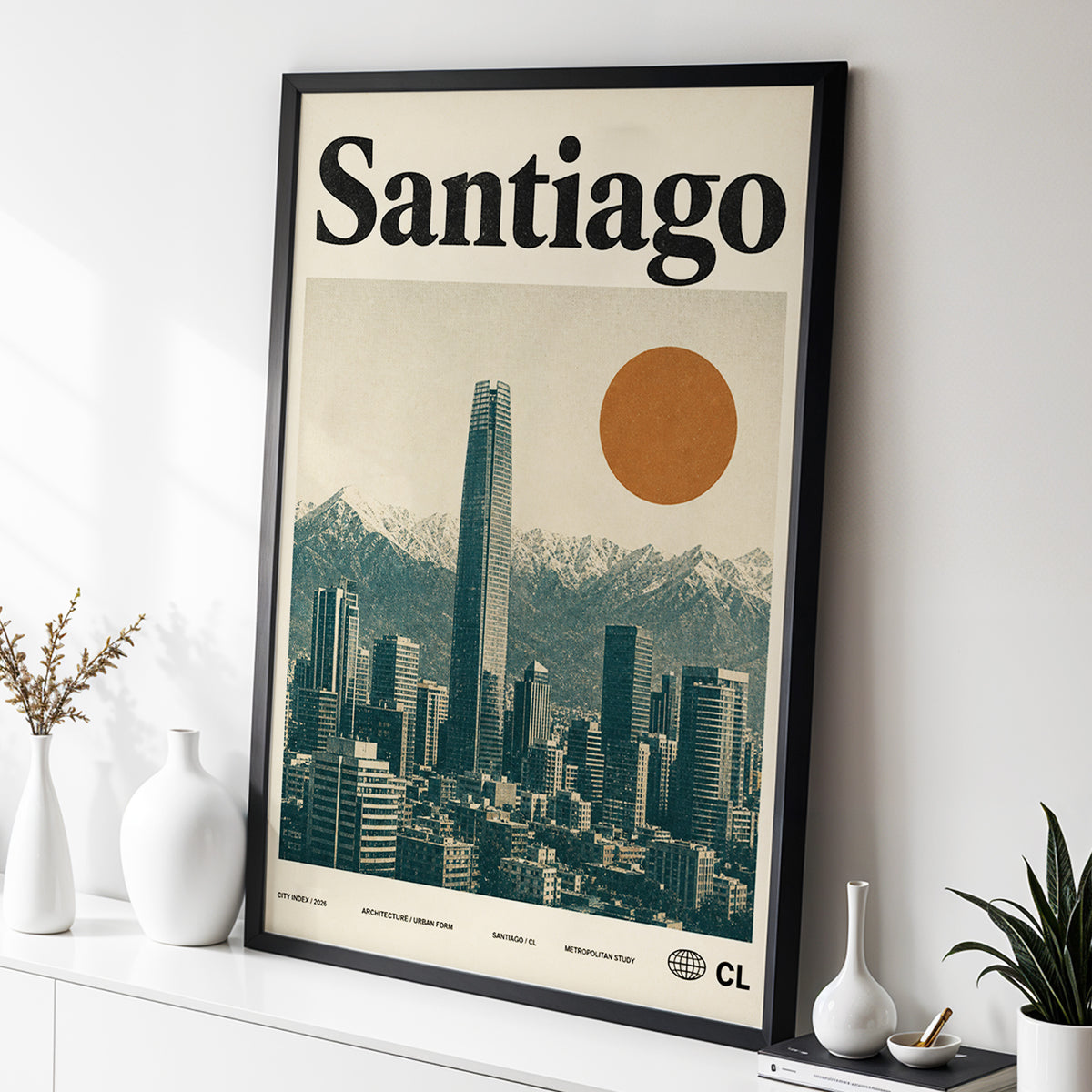 Santiago Sunline, beige, green, black minimalist wall art displayed in a styled interior, gallery view 2