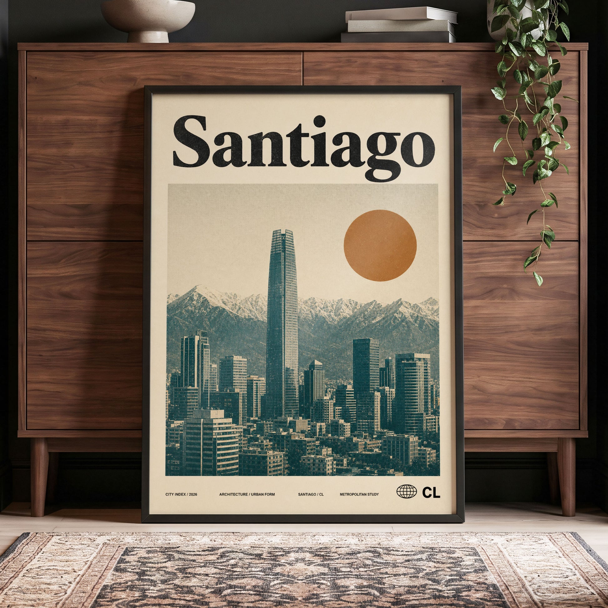 Santiago Sunline, beige, green, black minimalist wall art displayed in a styled interior, gallery view 4