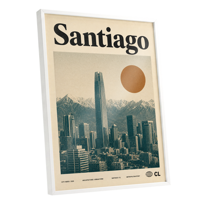 Santiago Sunline, beige, green, black minimalist wall art shown as a white framed poster wall art print