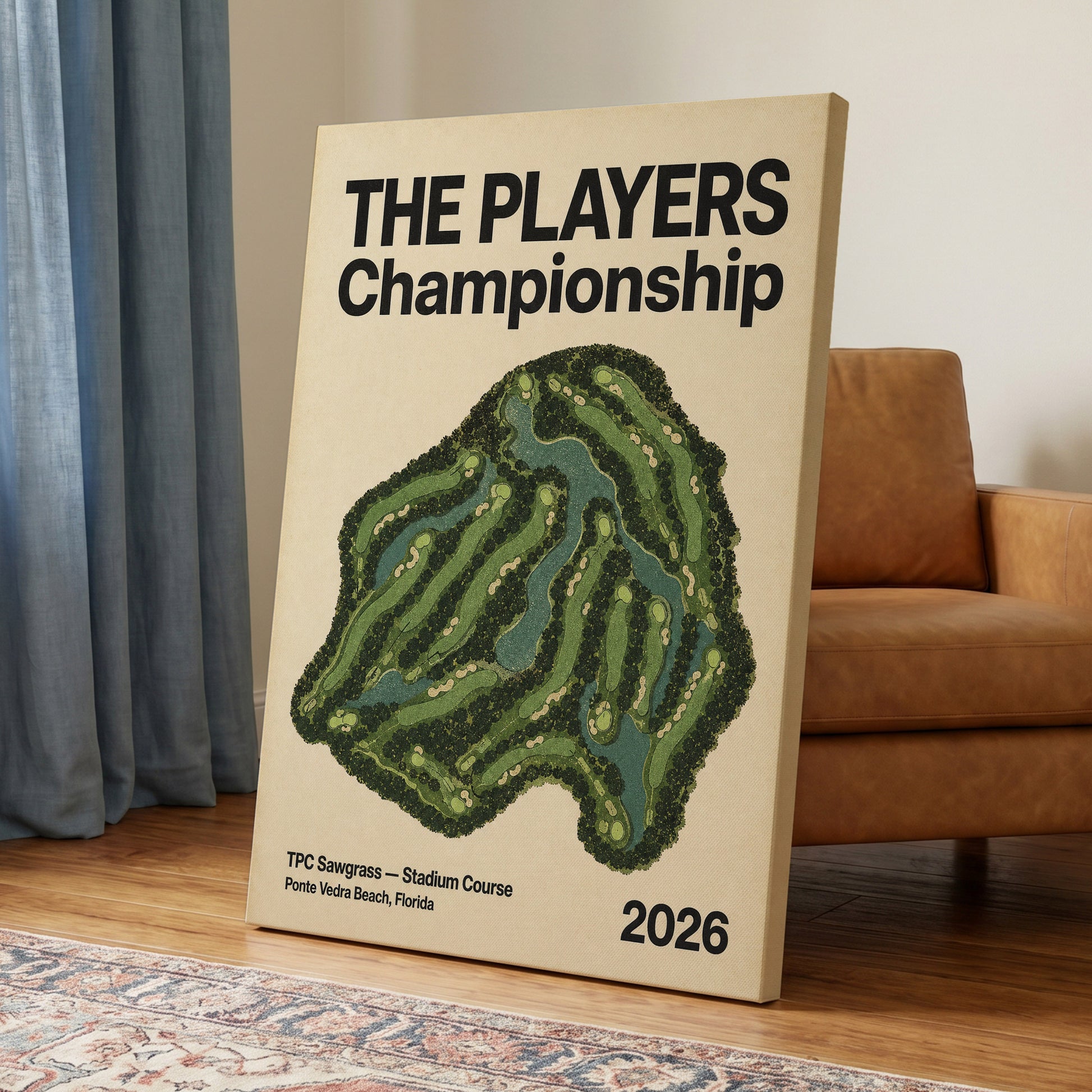 Sawgrass Championship, green, beige, black nature wall art on canvas displayed in a styled interior, gallery view 2