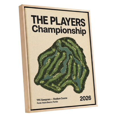 Sawgrass Championship, green, beige, black nature wall art shown as a oak framed canvas wall art