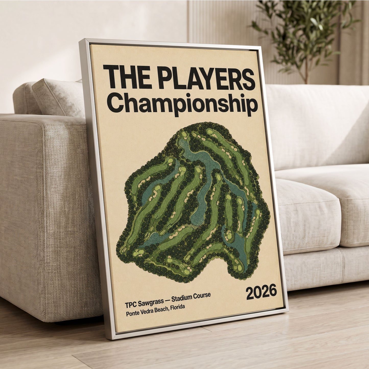 Sawgrass Championship, green, beige, black nature wall art displayed in a styled interior, gallery view 2