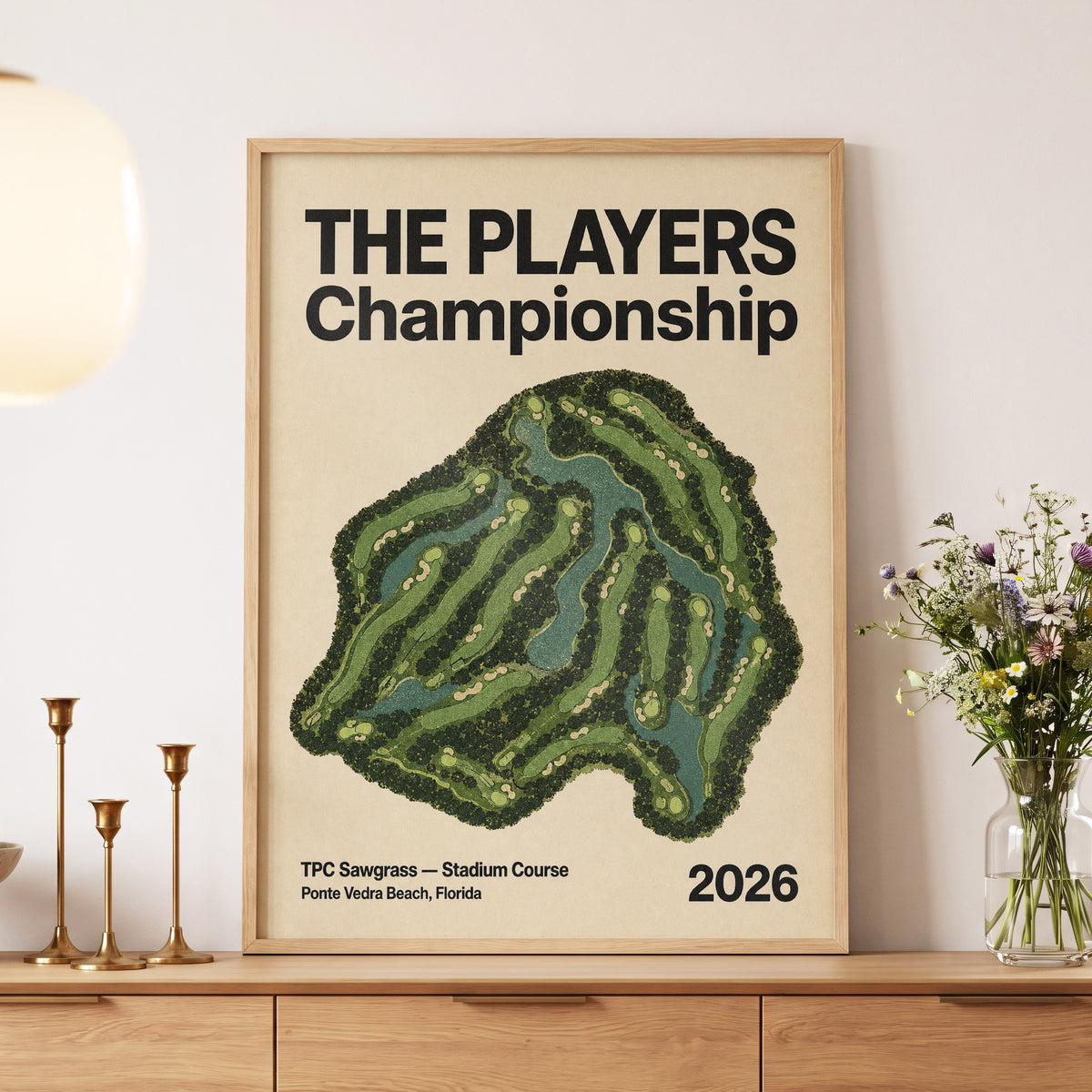 Sawgrass Championship, green, beige, black nature wall art displayed in a styled interior, gallery view 5