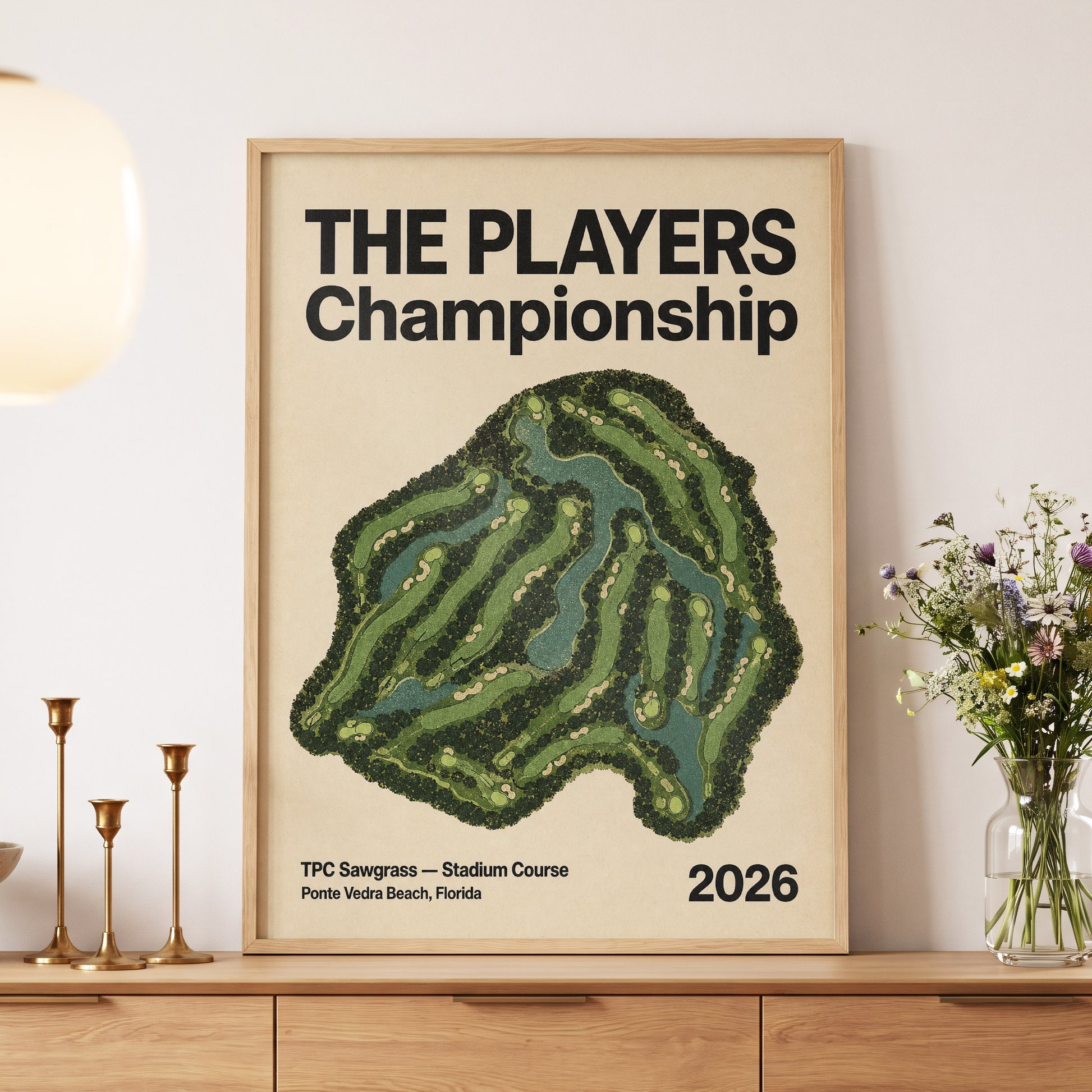 Sawgrass Championship, green, beige, black nature wall art displayed in a styled interior, gallery view 5