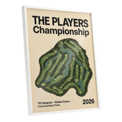 Sawgrass Championship, green, beige, black nature wall art shown as a white framed poster wall art print