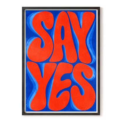 Say Yes in Stereo, orange, blue abstract wall art, front artwork view